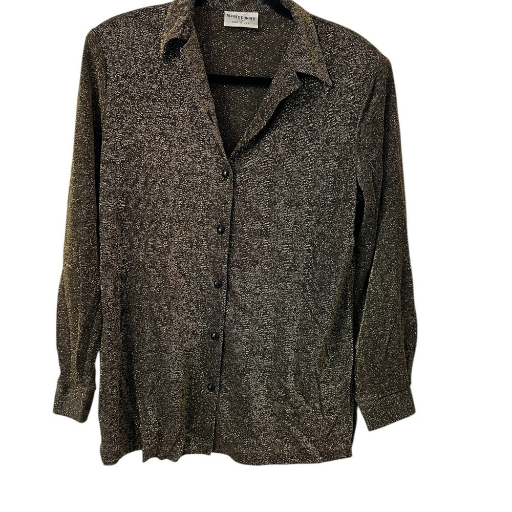 Alfred Dunner Metallic Gold Button-Up Blouse